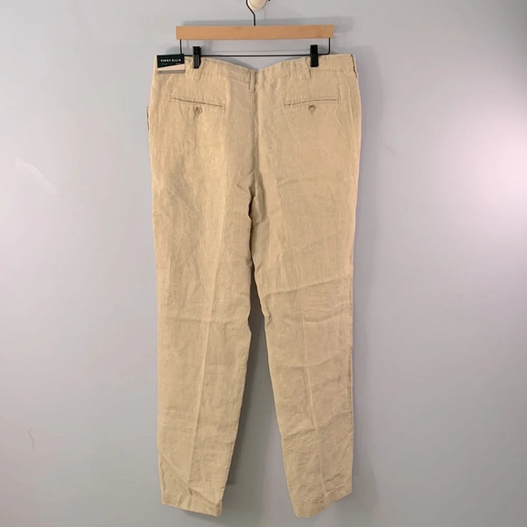 Perry Ellis drawstring easy mens cream linen pants size 36 relaxed natural loose - Picture 4 of 6